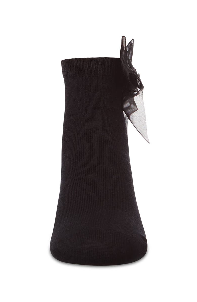 MeMoi Girls Tulle-Bow-Trimmed Mercerized Cotton-Rich Ankle Sock, Alternate, color, Black