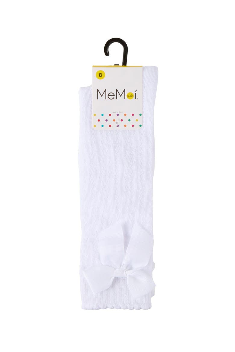 Crochet Bow Knee High Sock, Alternate, color, White