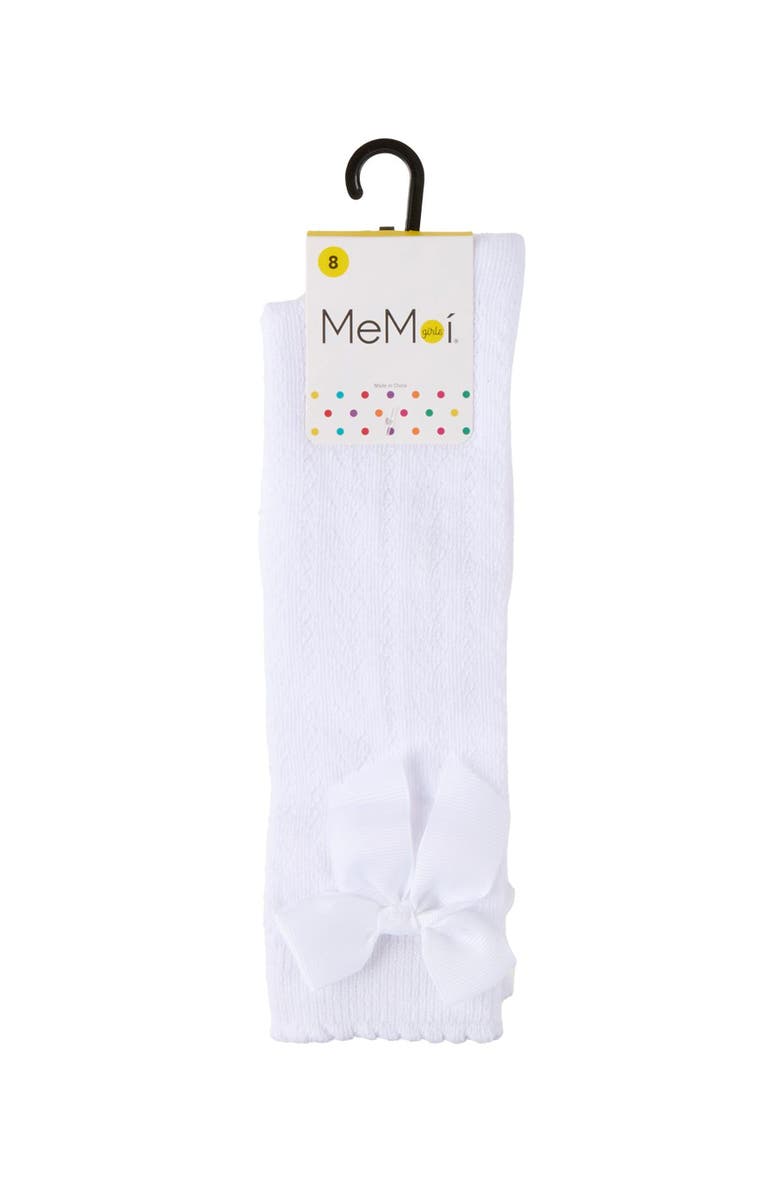 MeMoi Crochet Bow Knee High Sock, Alternate, color, White