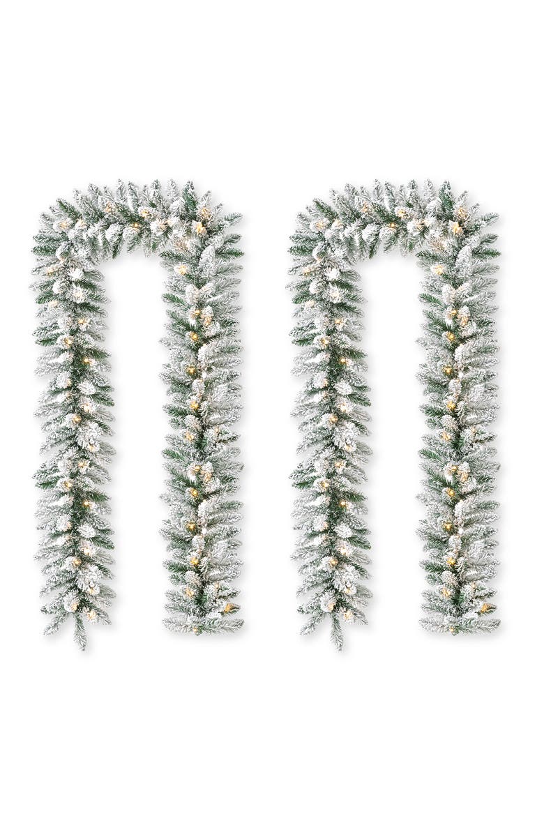 Set of 2 Pre-Lit Artificial Christmas Garland with Timer, Main, color, Green