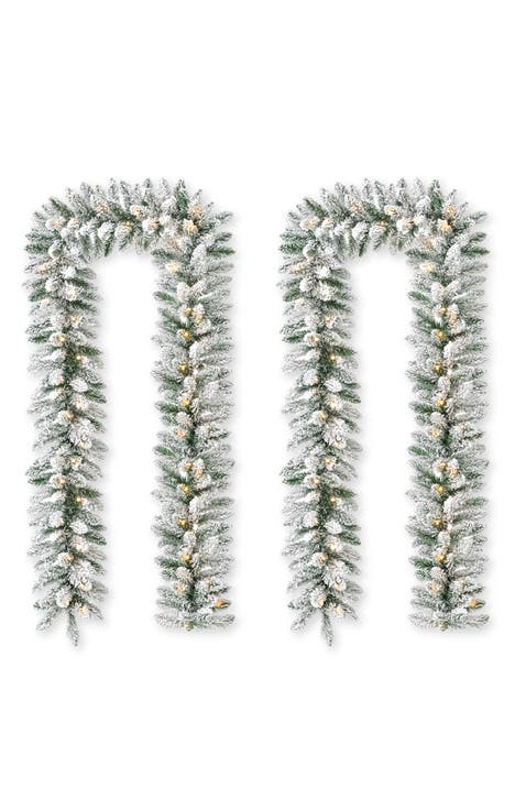 Set of 2 Pre-Lit Artificial Christmas Garland with Timer