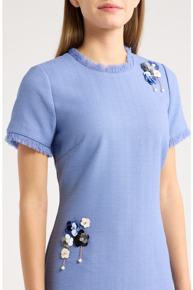 Paillette Floral Detail Sheath Dress, Alternate, color, BLUE FROST