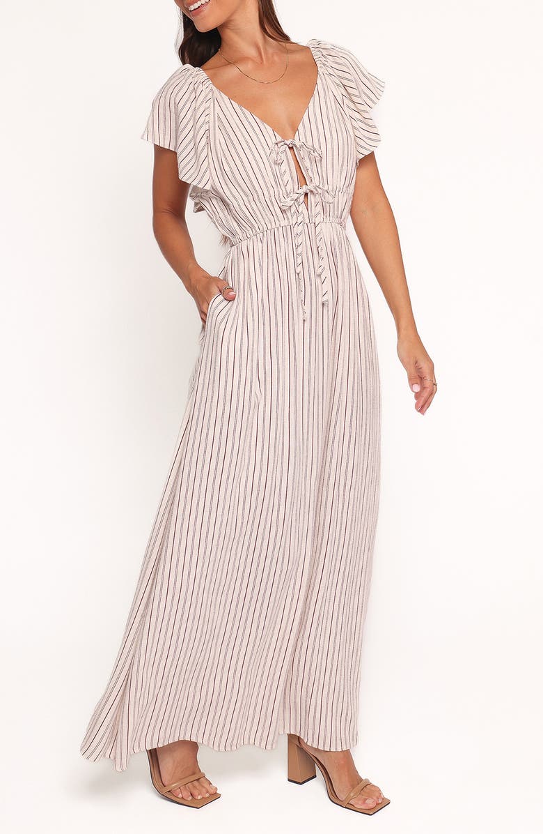 Petal & Pup Martin Stripe Cap Sleeve Maxi Dress, Alternate, color, Cherry Red Stripe