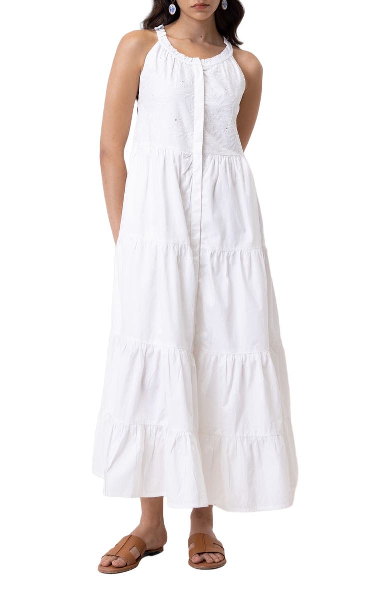 Reistor Embroidered Tiered Maxi Dress, Main, color, White Floral