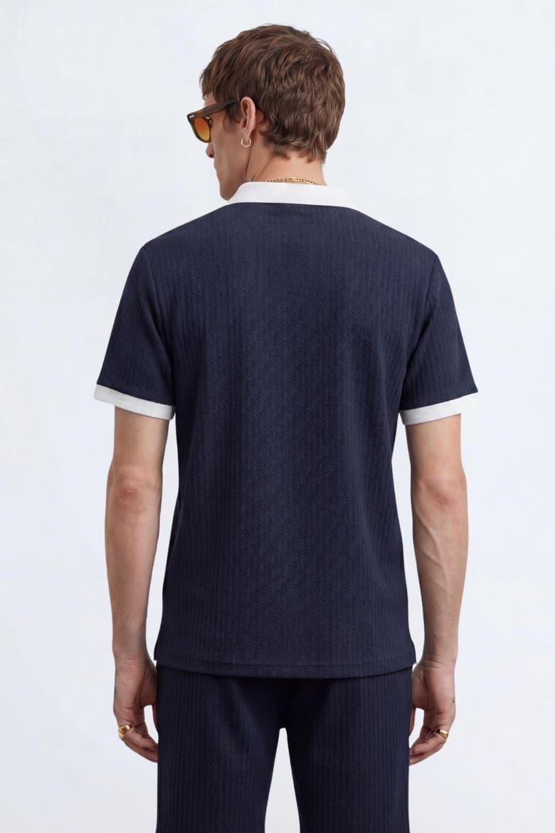 Henry Textured Open Collar Polo Shirt, Alternate, color, Navy