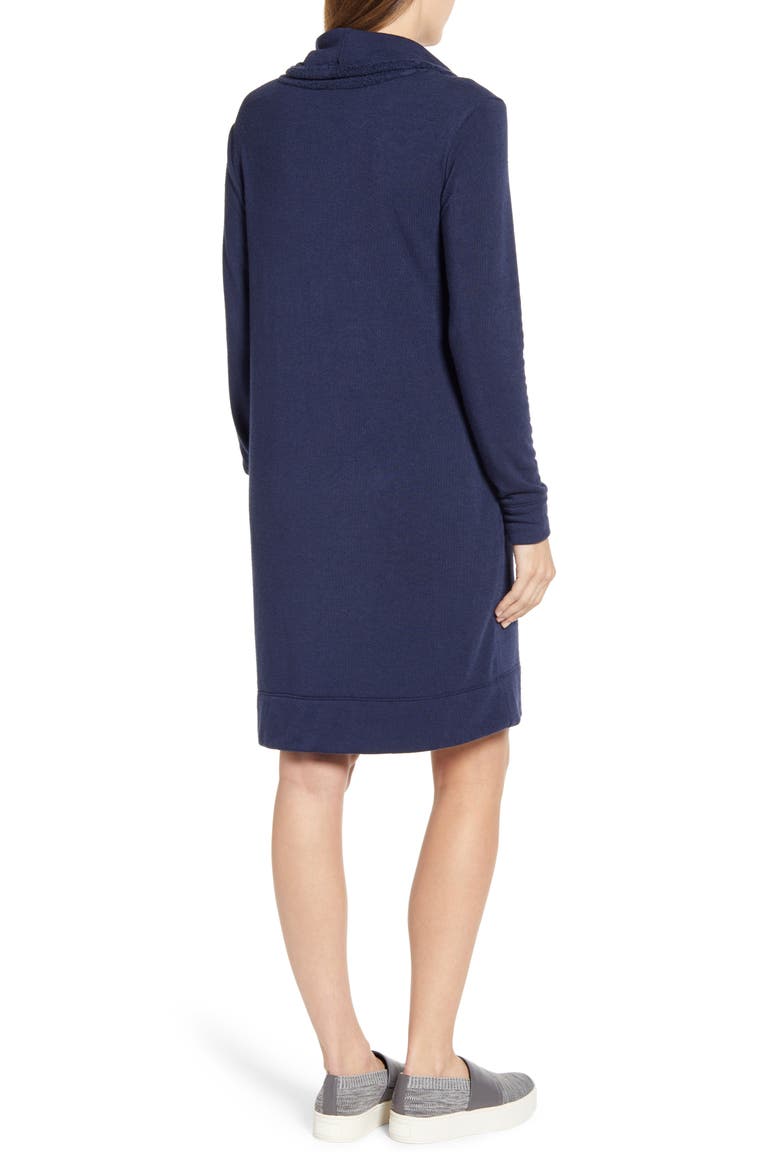 Cowl Neck Side Button Long Sleeve Dress, Alternate, color, NAVY PEACOAT