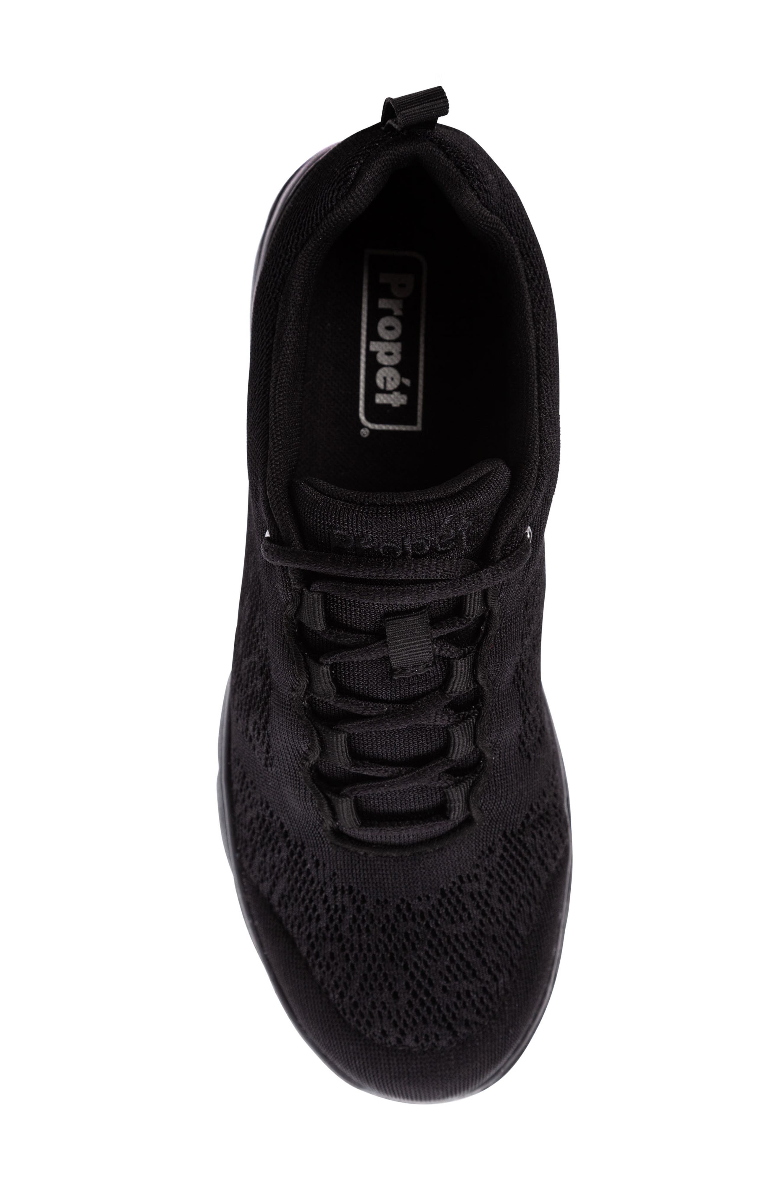 Propét TravelActiv Knit Lace-Up Sneaker, Alternate, color, All Black Fabric