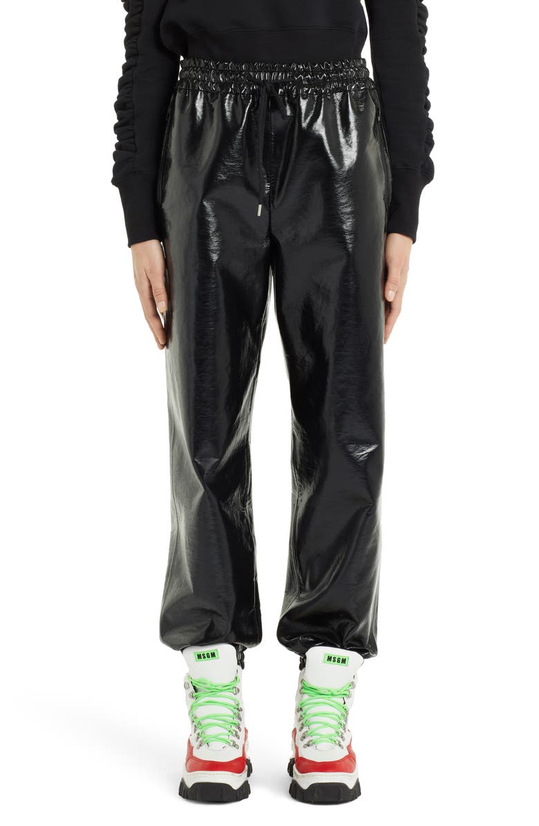 MSGM Faux Patent Leather Joggers, Main, color,