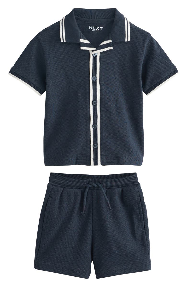 NEXT Kids' Cotton Knit Button-Up Shirt & Shorts Set, Main, color, Blue