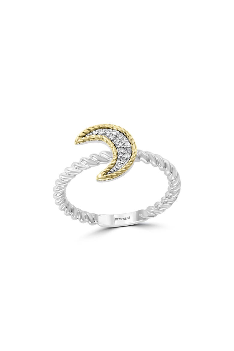 Two-Tone Moon Diamond Ring - Size 7 - 0.06ctw, Alternate, color, WHITE