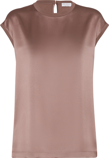 Tシャツ・カットソー BRUNELLO CUCINELLI SILK SATIN TOP Brunello Cucinelli Stretch silk satin T-shirt with monili