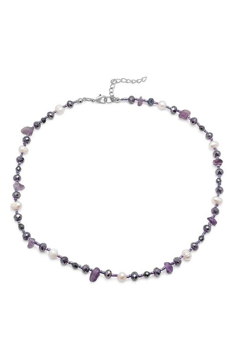 Freshwater Pearl & Amethyst Beaded Necklace