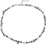 STEELTIME Freshwater Pearl & Amethyst Beaded Necklace