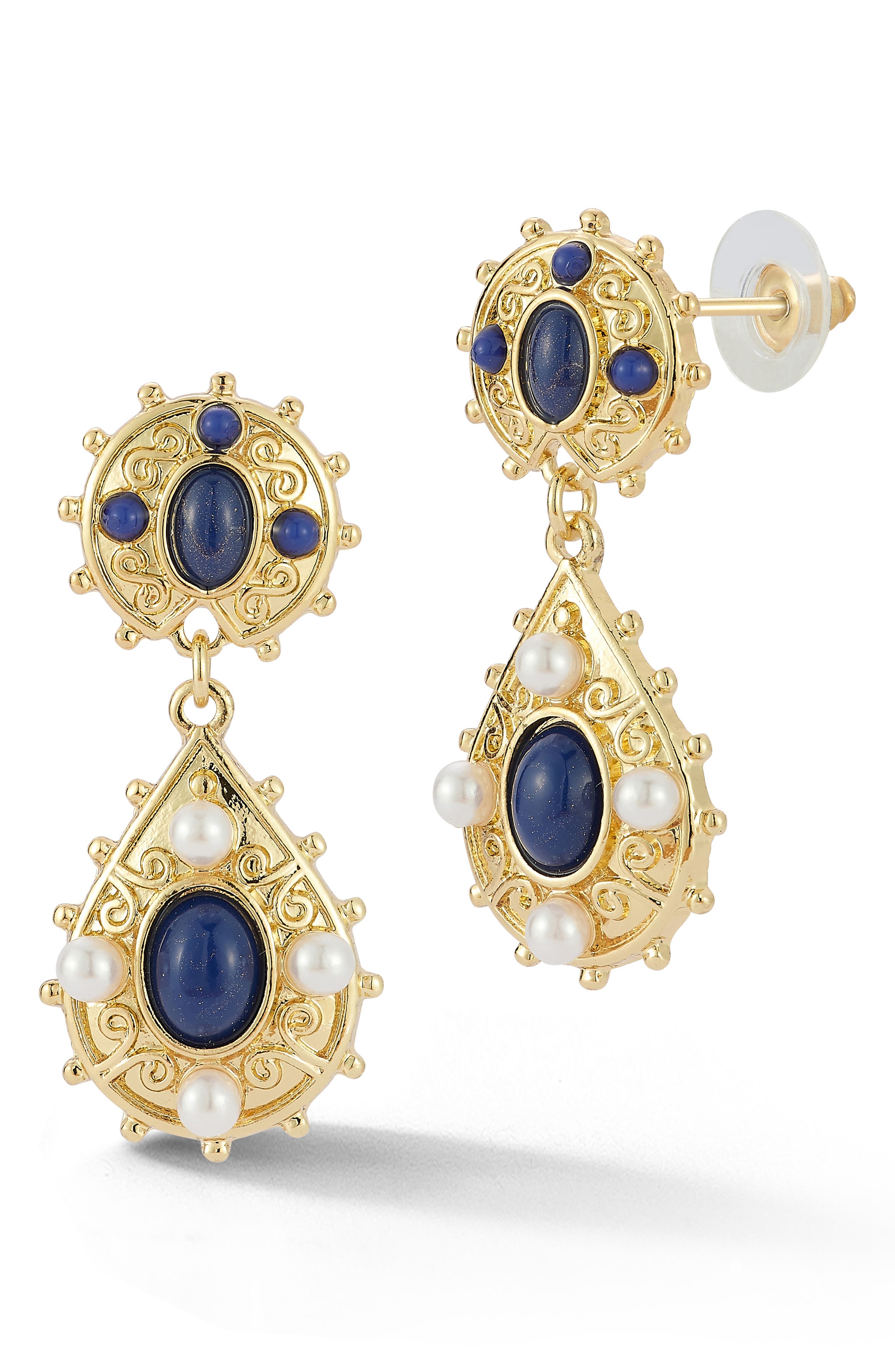 Faux Pearl & Resin Stone Drop Earrings