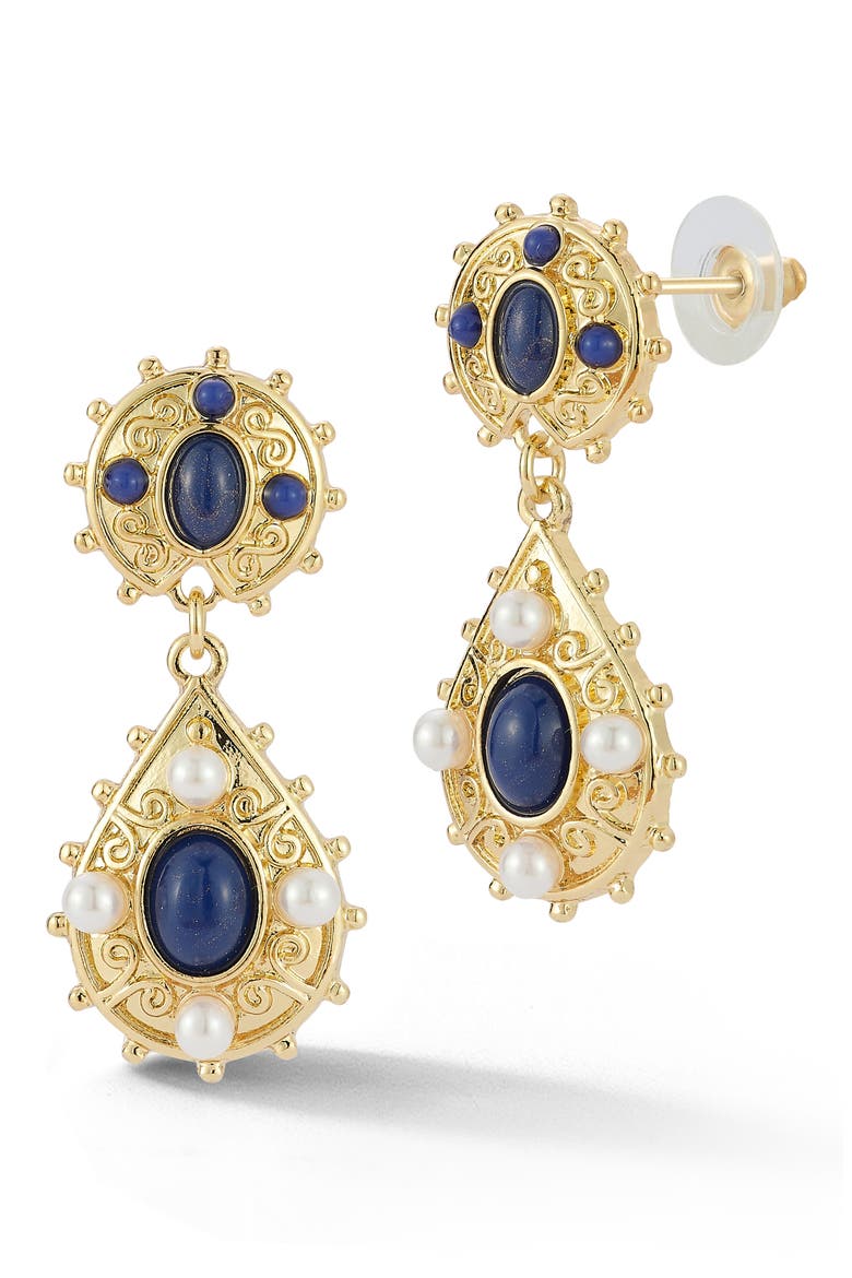 Faux Pearl & Resin Stone Drop Earrings, Main, color, GOLD