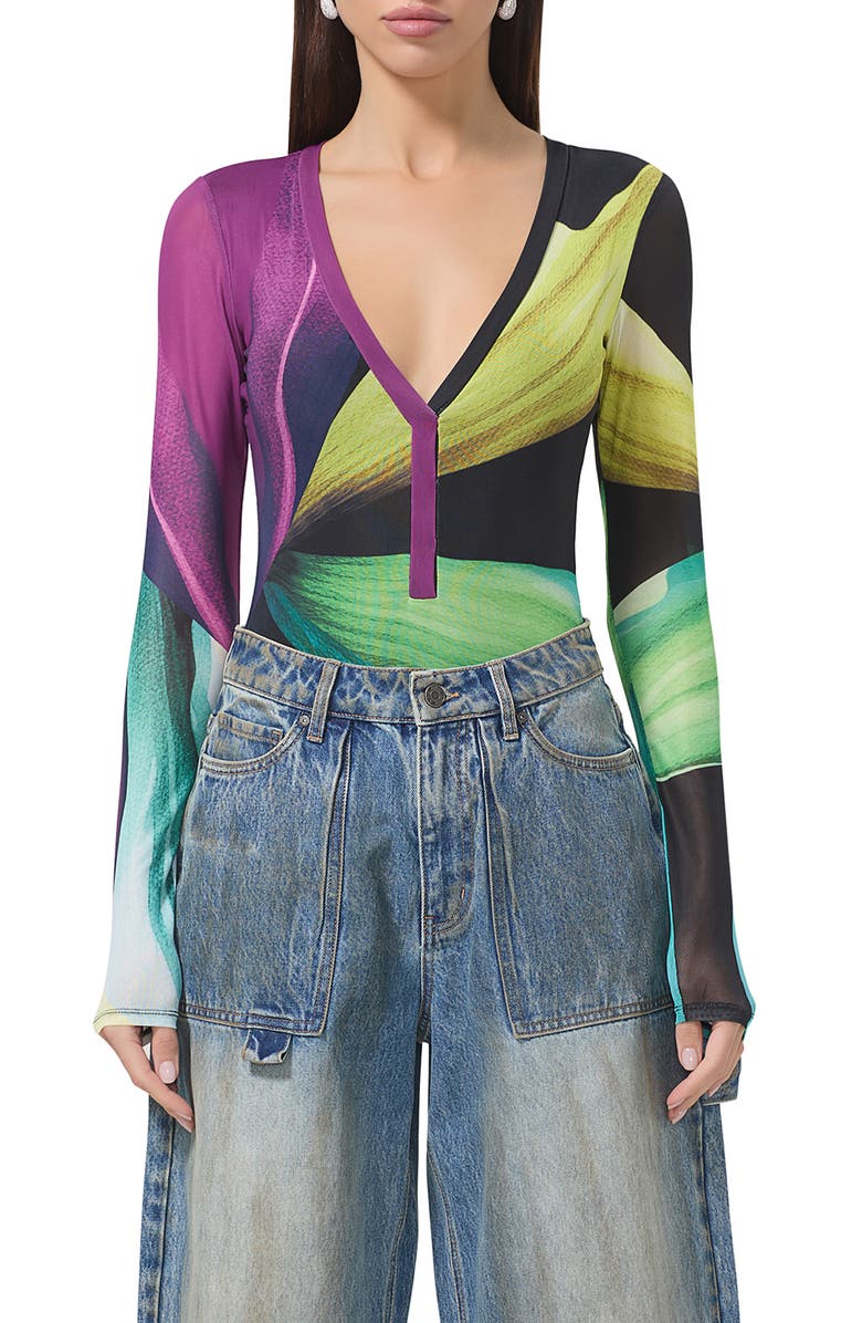 AFRM Harris Print Mesh Bodysuit, Main, color,