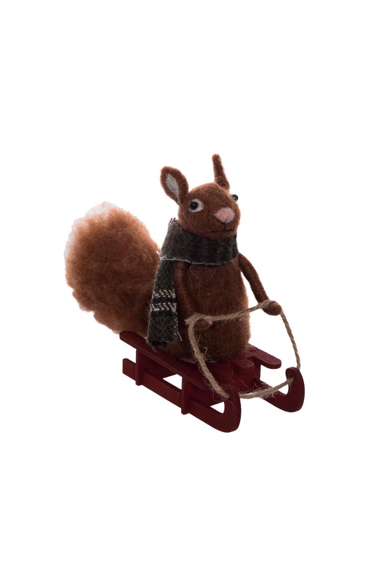 Squirrel On Sleigh Figurine, Main, color, Brown