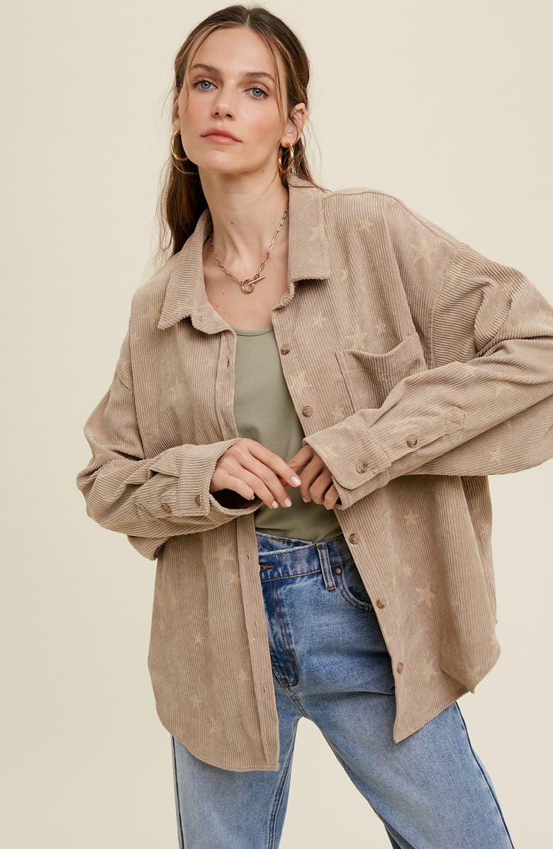 WISHLIST Star Corduroy Shirt Jacket, Alternate, color, Mocha