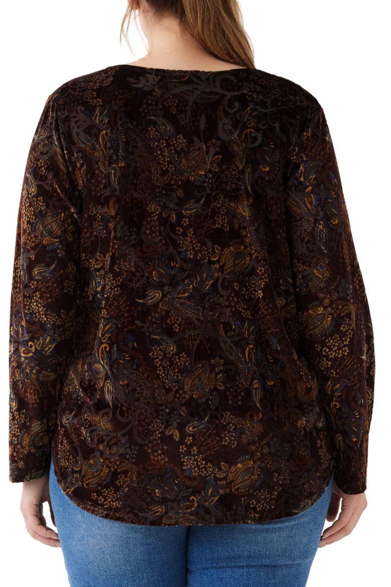 Velvet Burnout Shirttail Top, Alternate, color, CHOCOLATE