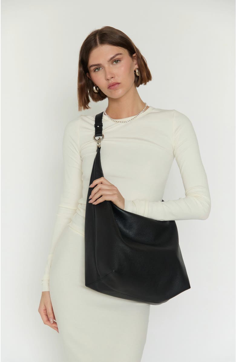 HYER GOODS Leather Convertible Hobo Ring Bag, Alternate, color, Black/Silver