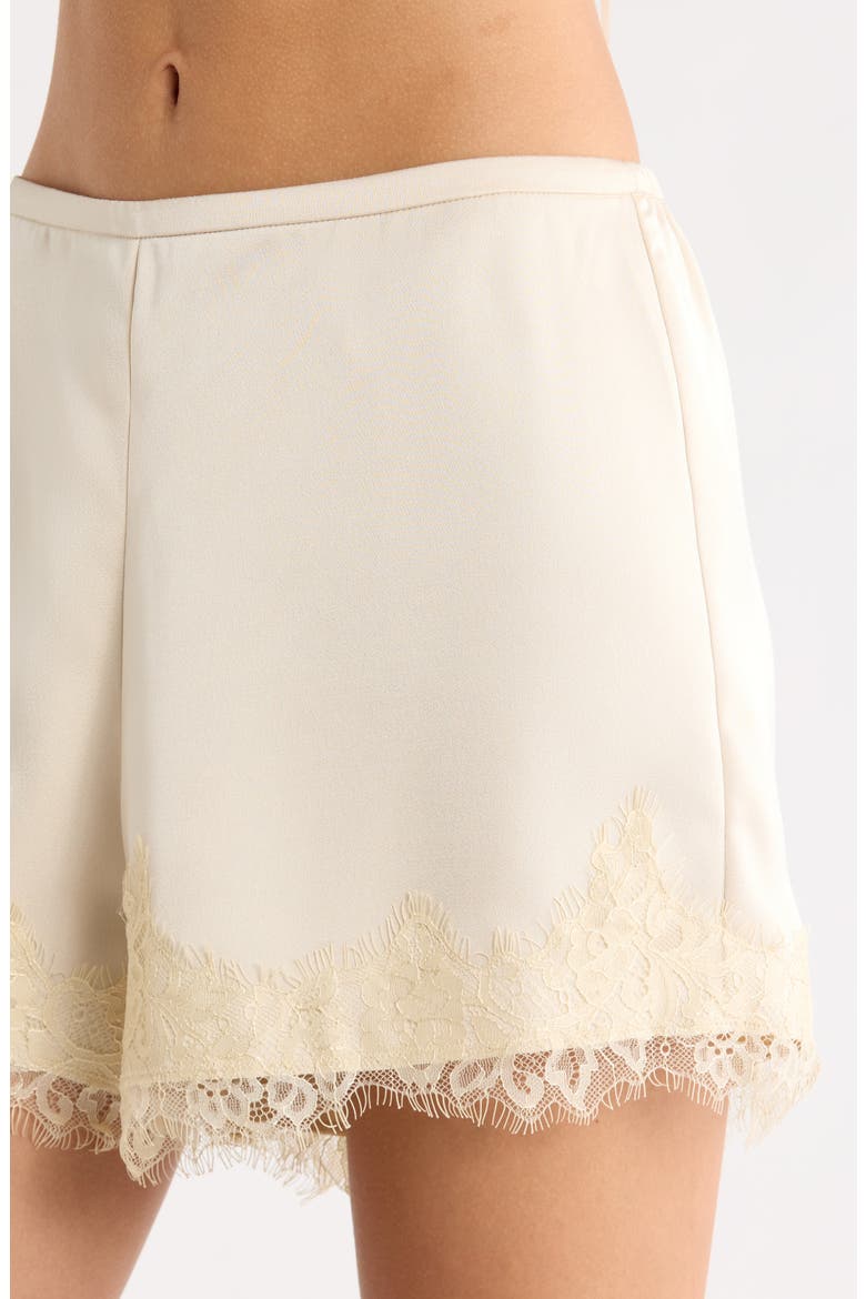 Elaine Lace Trim Matte Satin Shorts, Alternate, color, CREAM