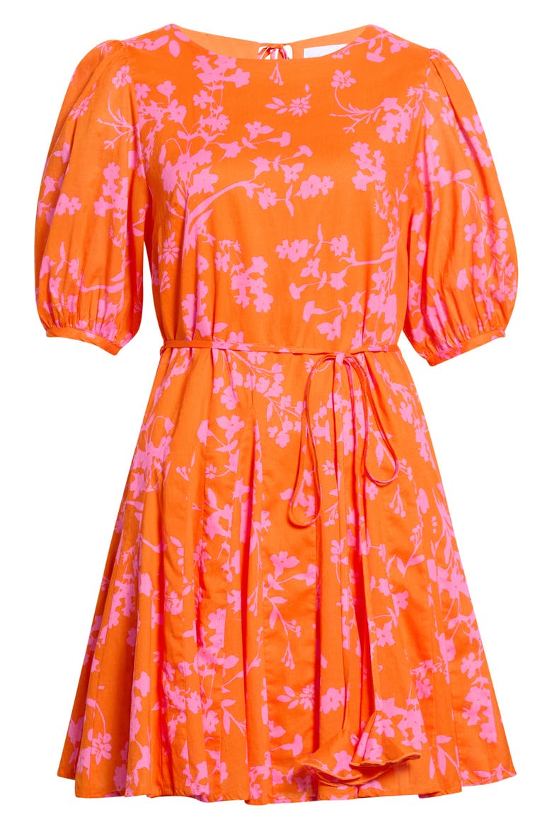 Delilah Floral Godet Pleat Cotton Minidress, Alternate, color, ORANGE-PINK