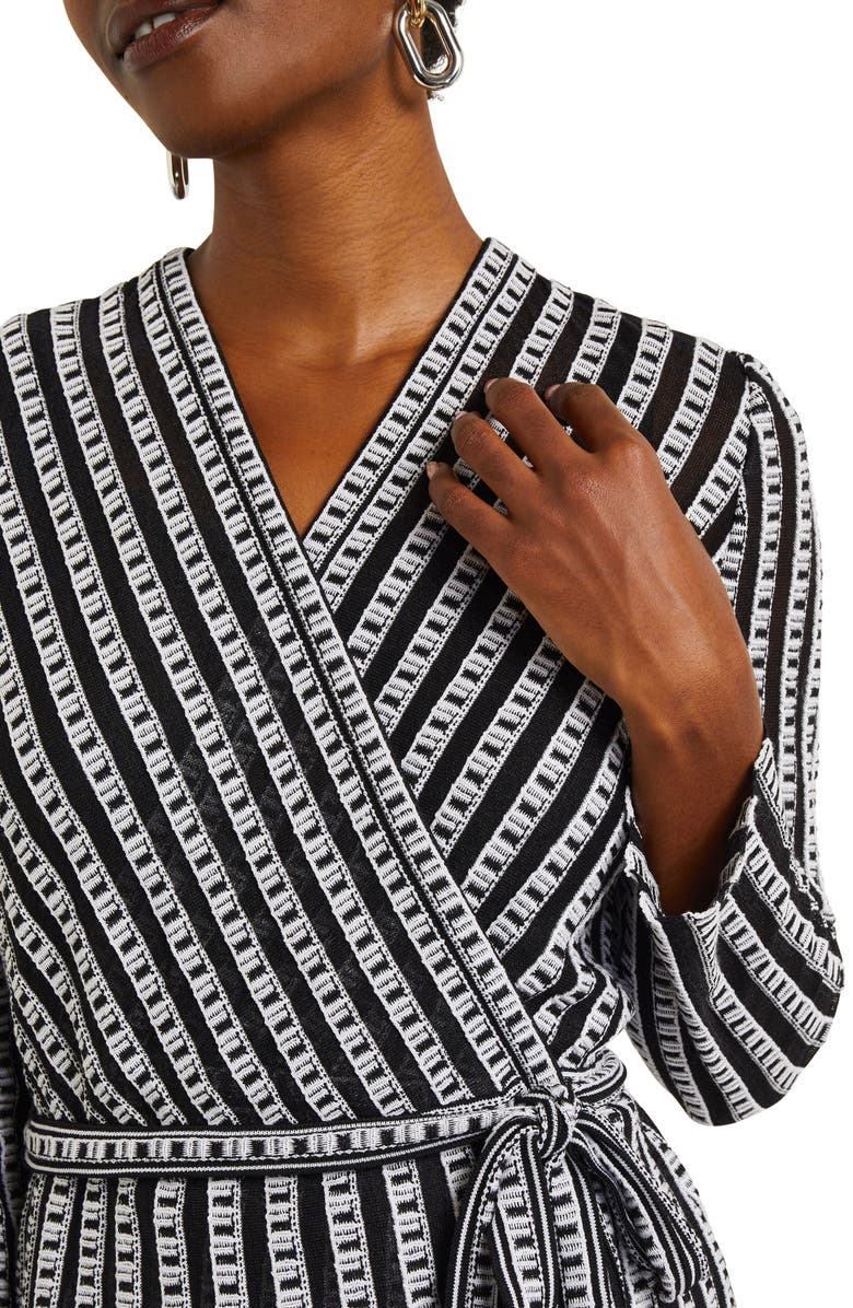 Misook Stripe Tie Waist Wrap Top, Alternate, color, 