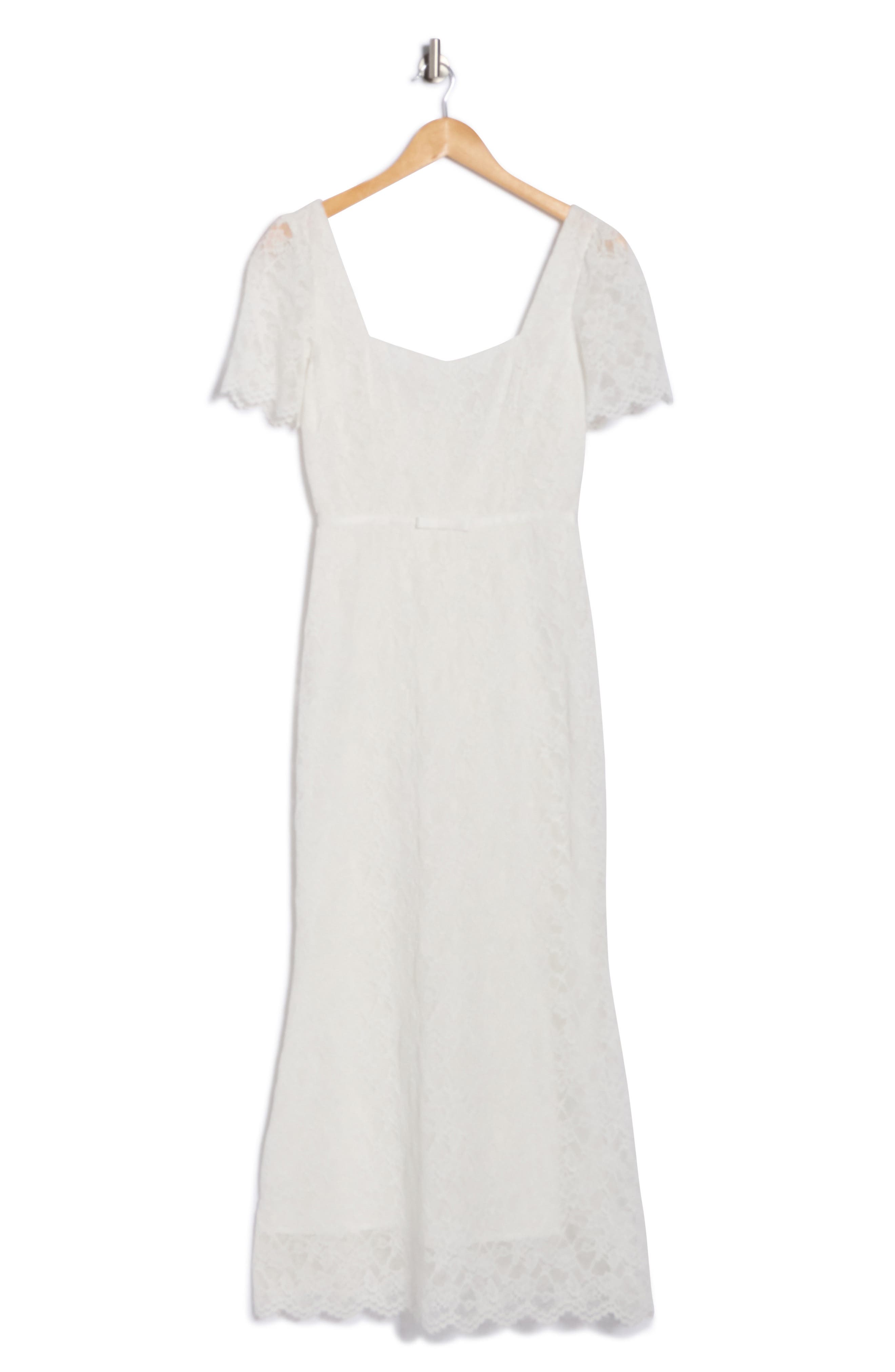 white lace short sleeve maxi dress White Lace Short Sleeve V Neck Tiered Maxi Dress