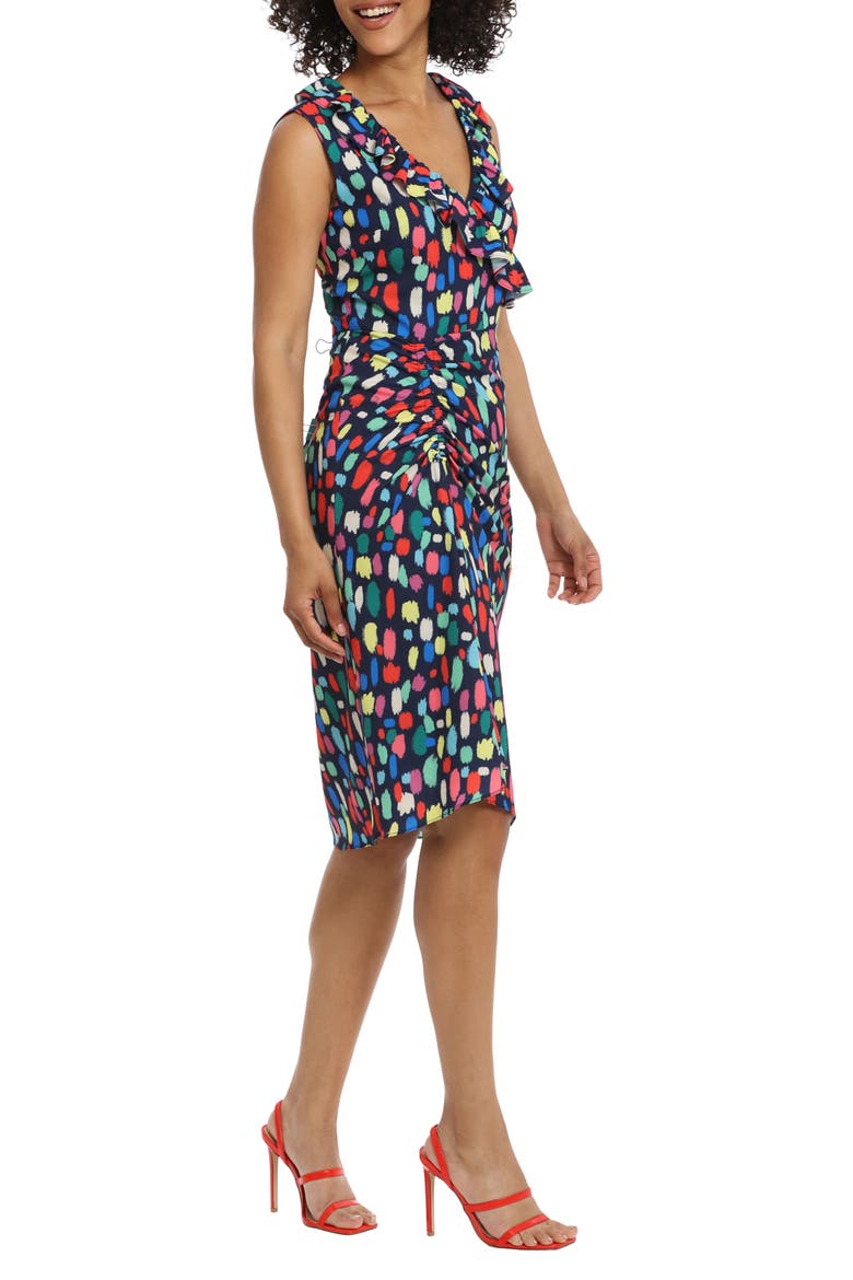 Ruffle Midi Dress, Alternate, color, NAVY/ BRIGHT ORANGE