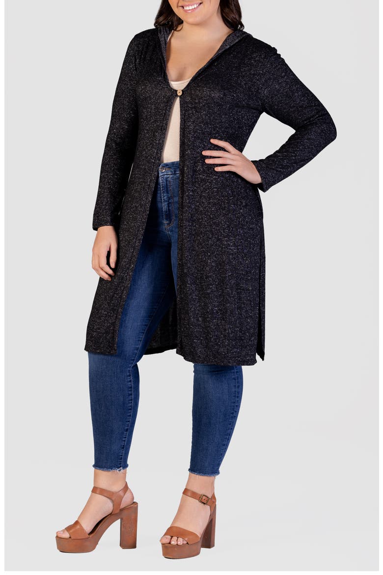 Hooded Long Knit Jacket, Alternate, color, BLACK