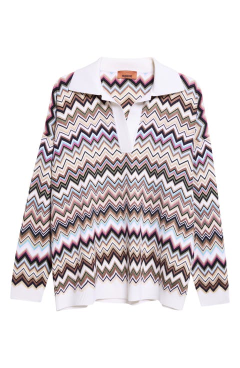 Zigzag Jacquard Polo Sweater
