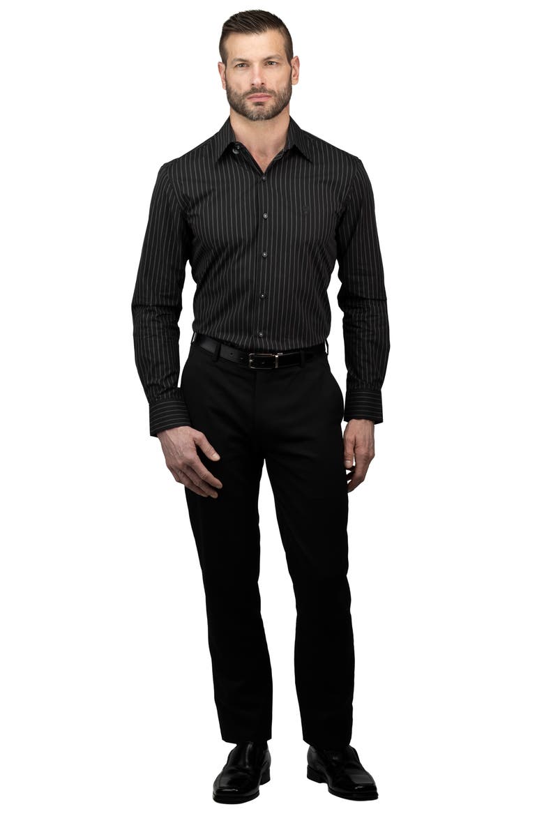 Trim Fit Pinstripe Cotton Dress Shirt, Alternate, color, GRAY