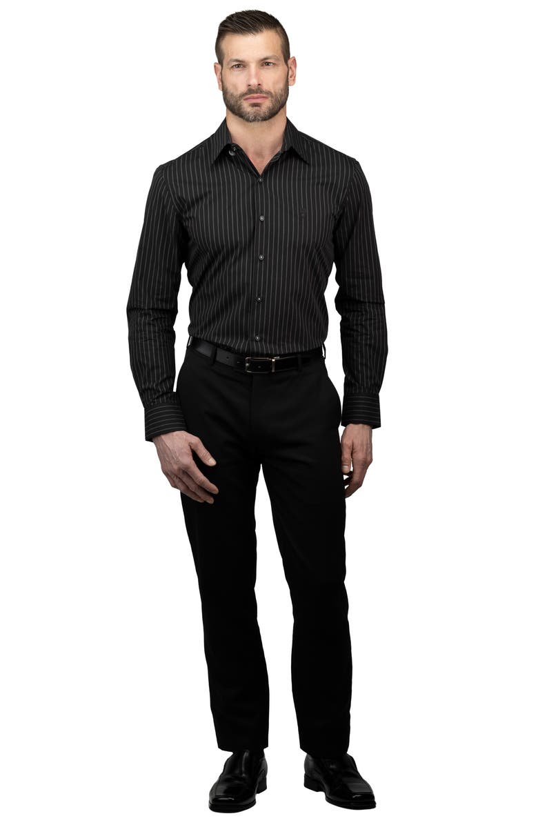 KARL LAGERFELD Trim Fit Pinstripe Cotton Dress Shirt, Alternate, color, Gray