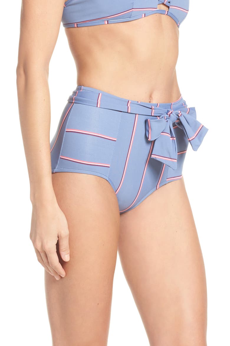 Radiance Belted High Waist Bikini Bottoms, Alternate, color, GREY STRIPE