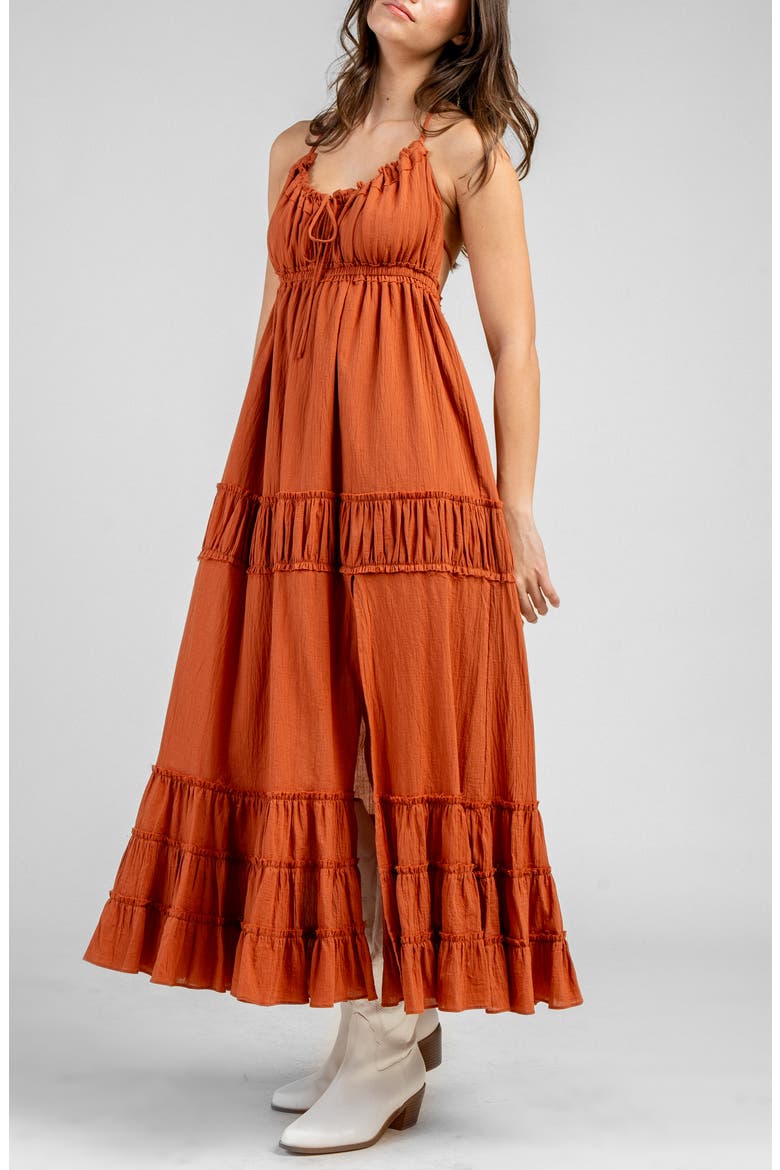 Gauze Maxi Halter Dress, Alternate, color, CARAMEL