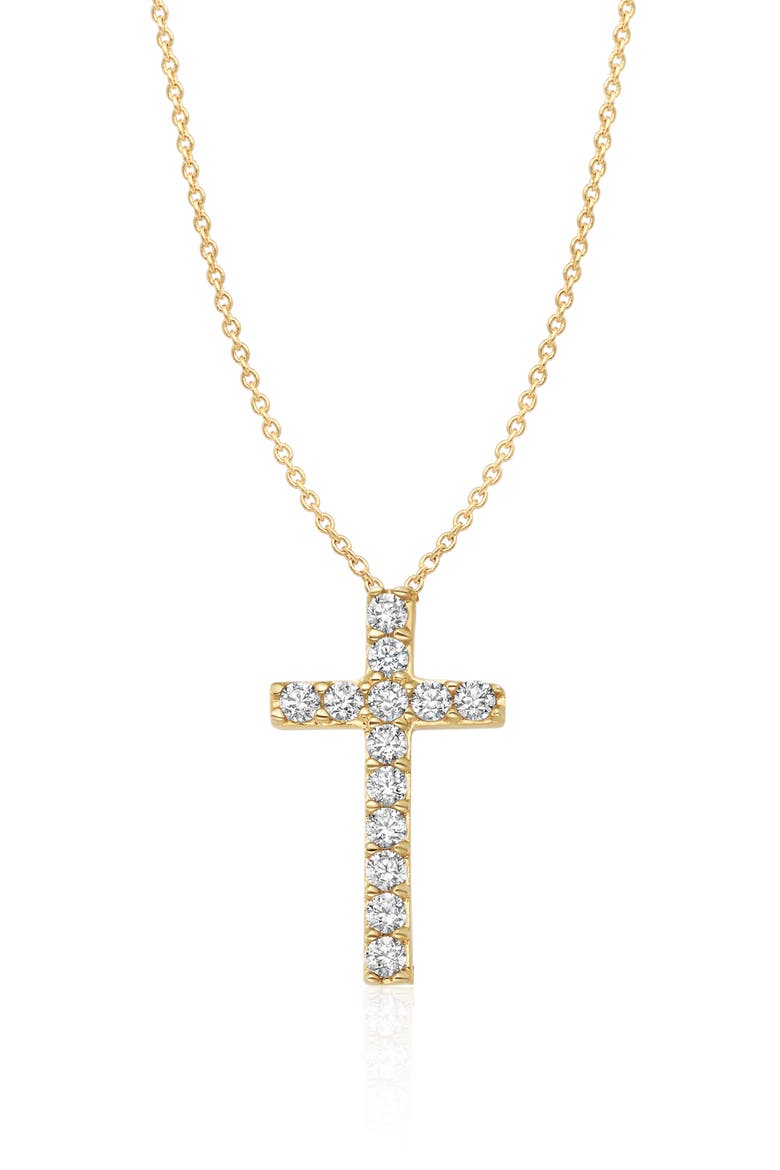 Pavé Cubic Zirconia Cross Pendant Necklace, Main, color, 18KYG/ CLEAR STONE