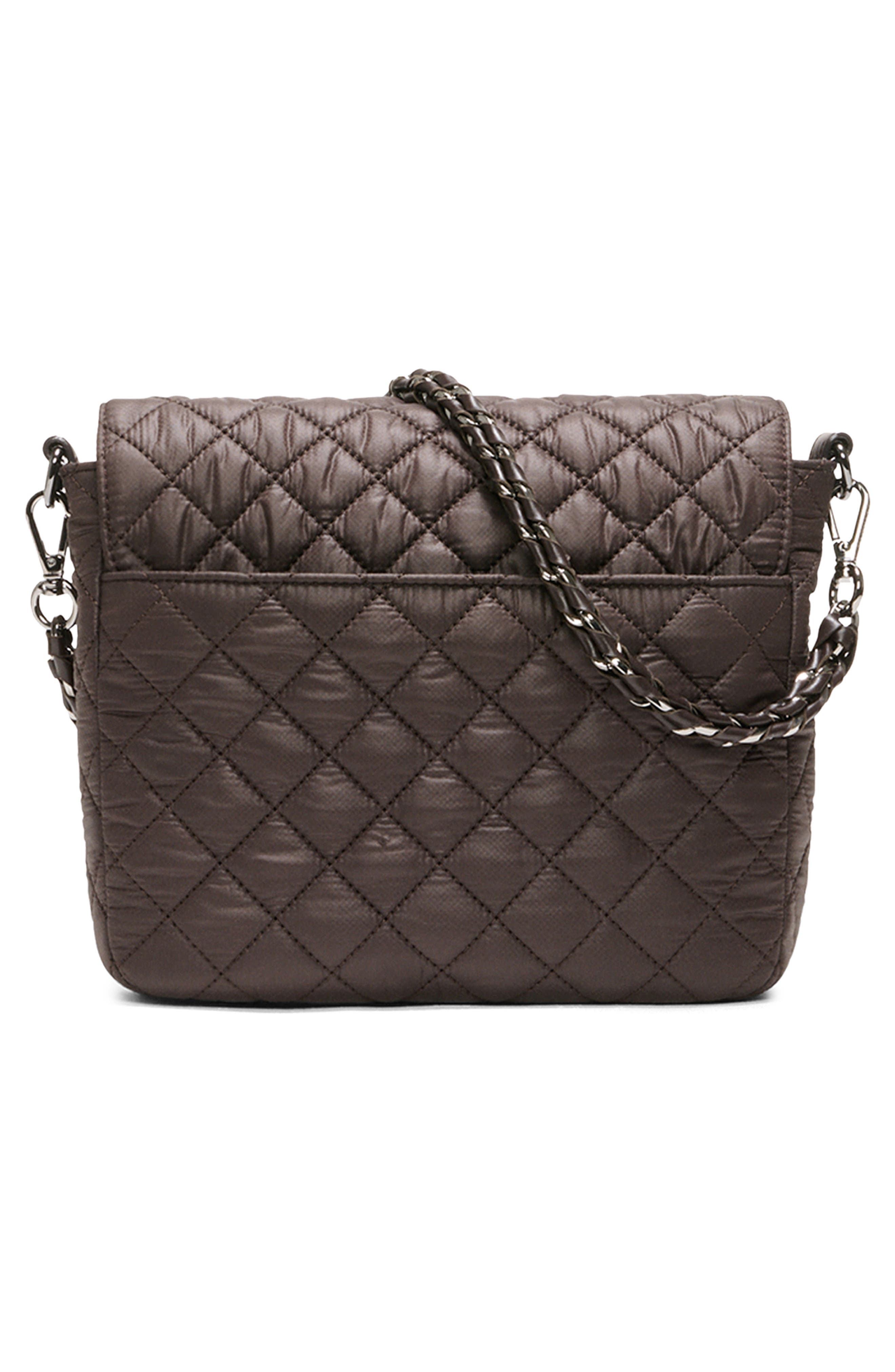 MZ Wallace Medium Crosby Lock Quilted Nylon Crossbody Bag, Alternate, color, Espresso