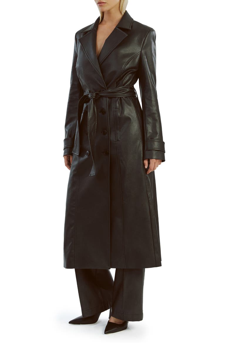 Faux Leather Trench Coat, Alternate, color, BLACK