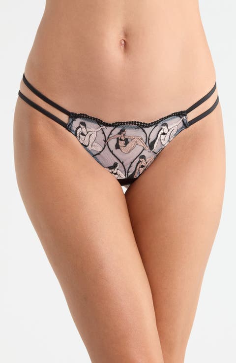 Gio Embroidered Tulle & Satin G-String