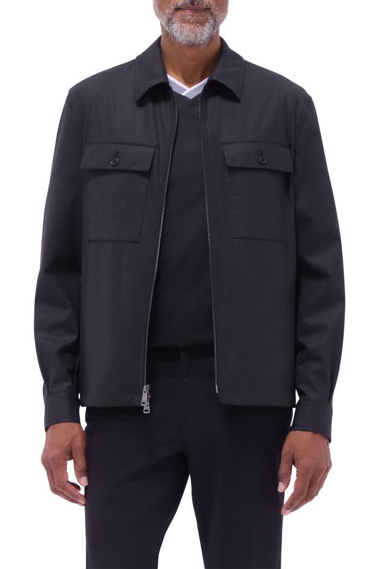 Stretch Wool Zip Shirt Jacket, Main, color, BLACK
