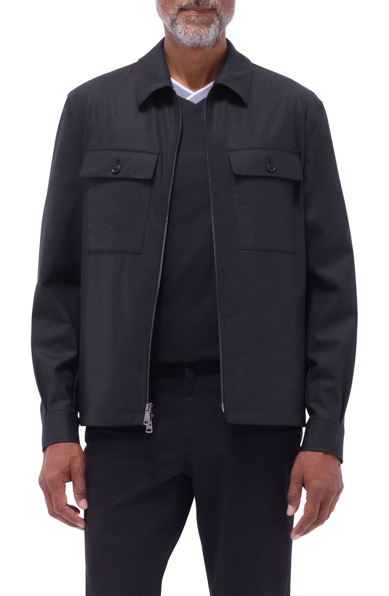 Bugatchi Stretch Wool Zip Shirt Jacket, Main, color, Black