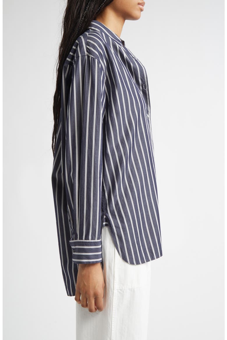 Yorke Stripe High-Low Cotton Poplin Button-Up Shirt, Alternate, color, CHARCOAL STRIPE