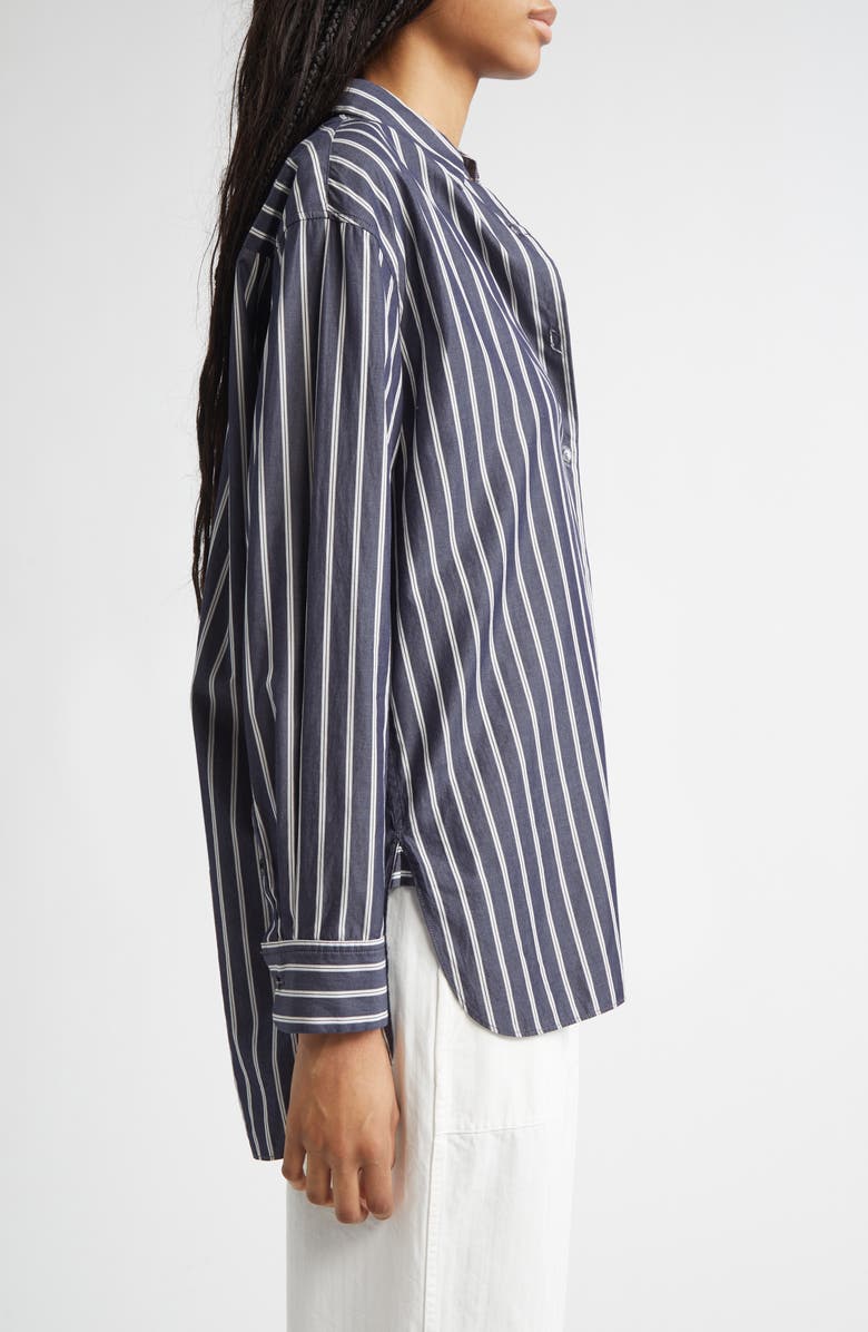 Nili Lotan Yorke Stripe High-Low Cotton Poplin Button-Up Shirt, Alternate, color, Charcoal Stripe