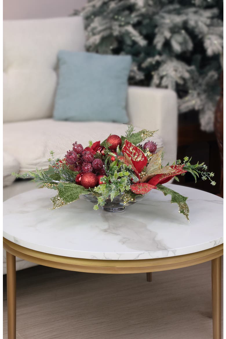 Small Poinsettia Centerpiece, Red, Alternate, color, Red