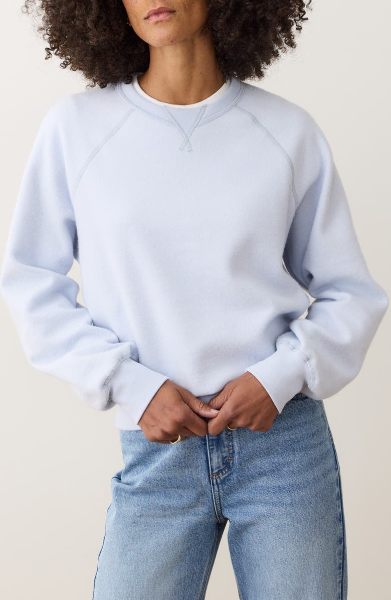 Marine Layer Cloud 9 Reversible Organic Cotton Blend Fleece Crewneck Sweatshirt, Main, color, Soft Chambray