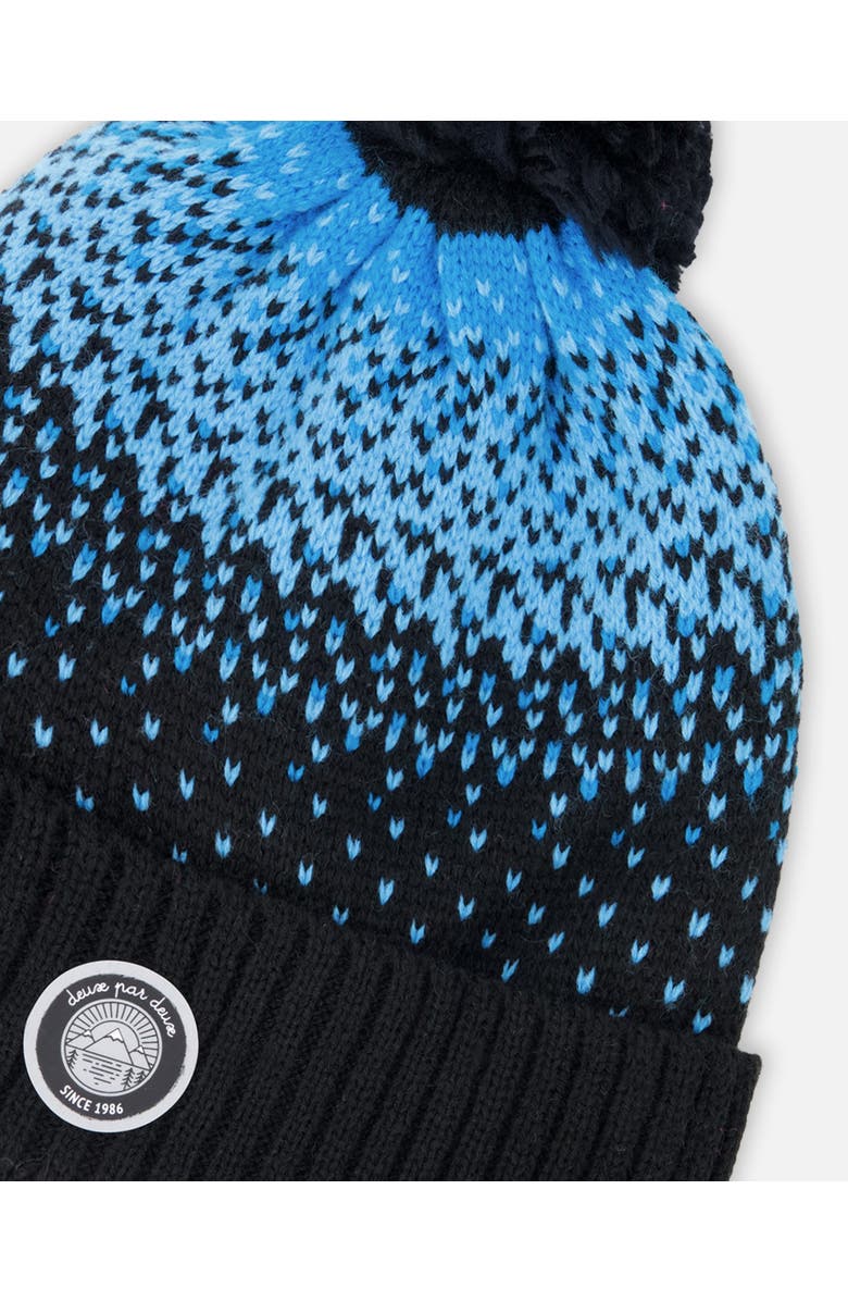 Deux par Deux Winter Knit Pompom Hat with Lining, Alternate, color, Black And Blue