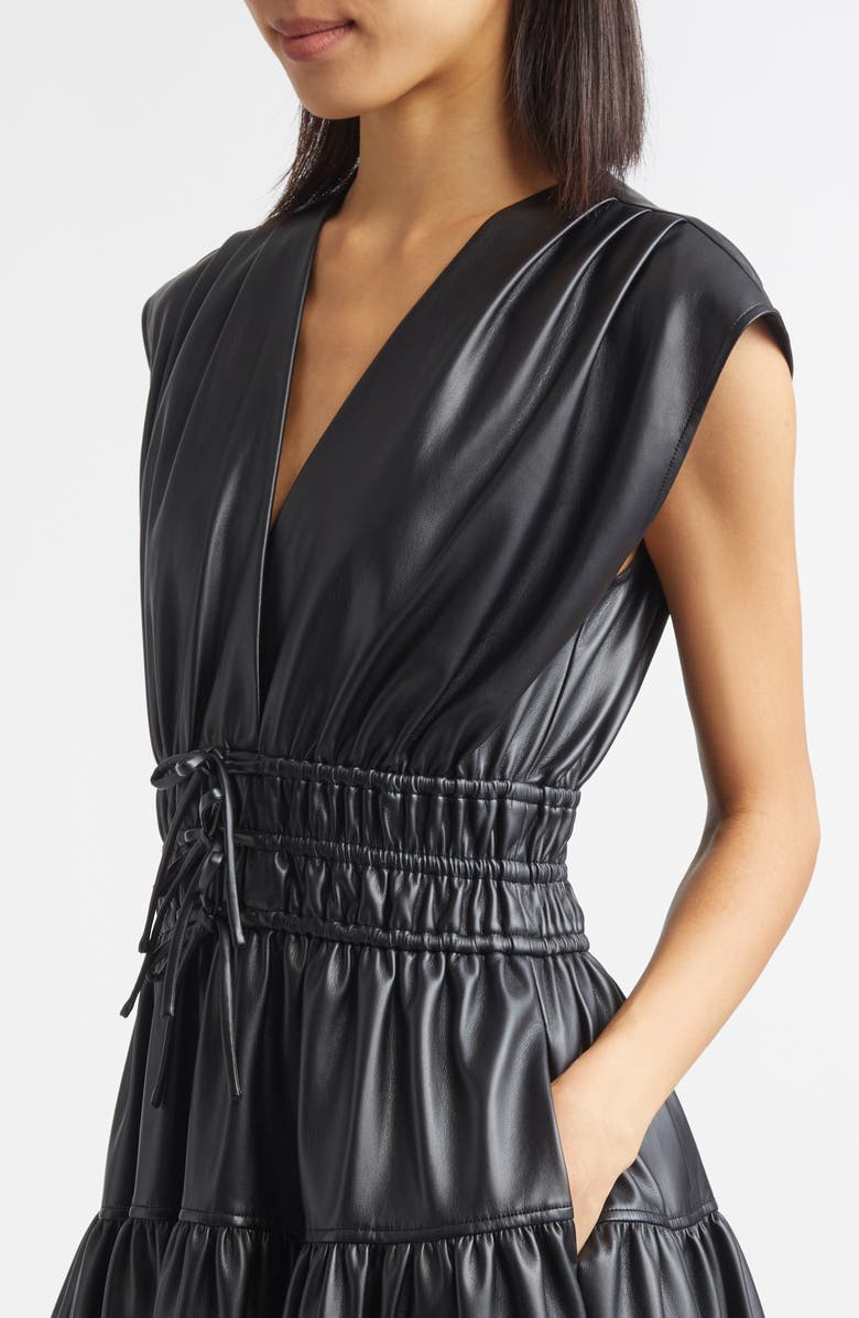 Derek Lam 10 Crosby Tora Faux Leather Fit & Flare Dress, Alternate, color, Black