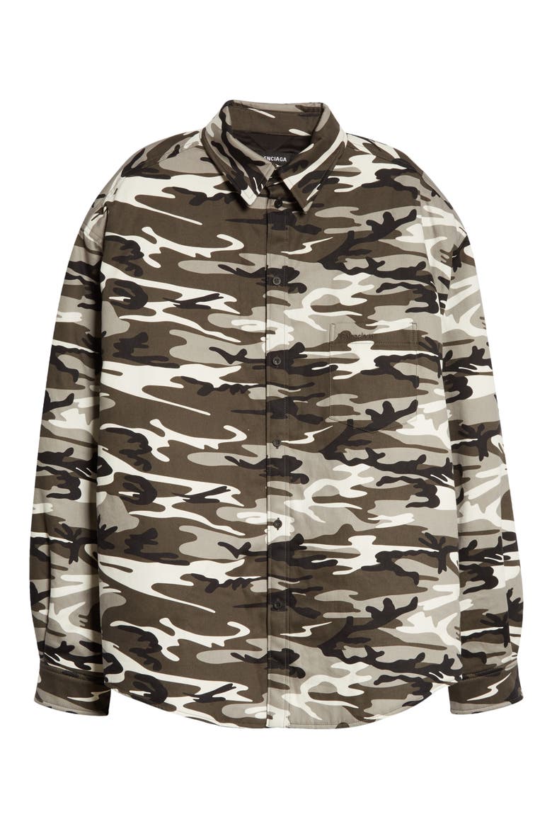 Camo Padded Button-Up Shirt, Alternate, color, GREY