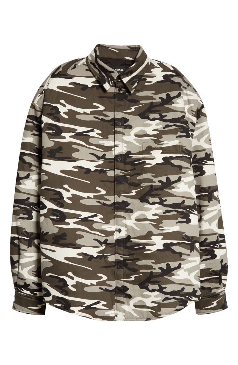 Balenciaga Camo Padded Button-Up Shirt, Alternate, color,