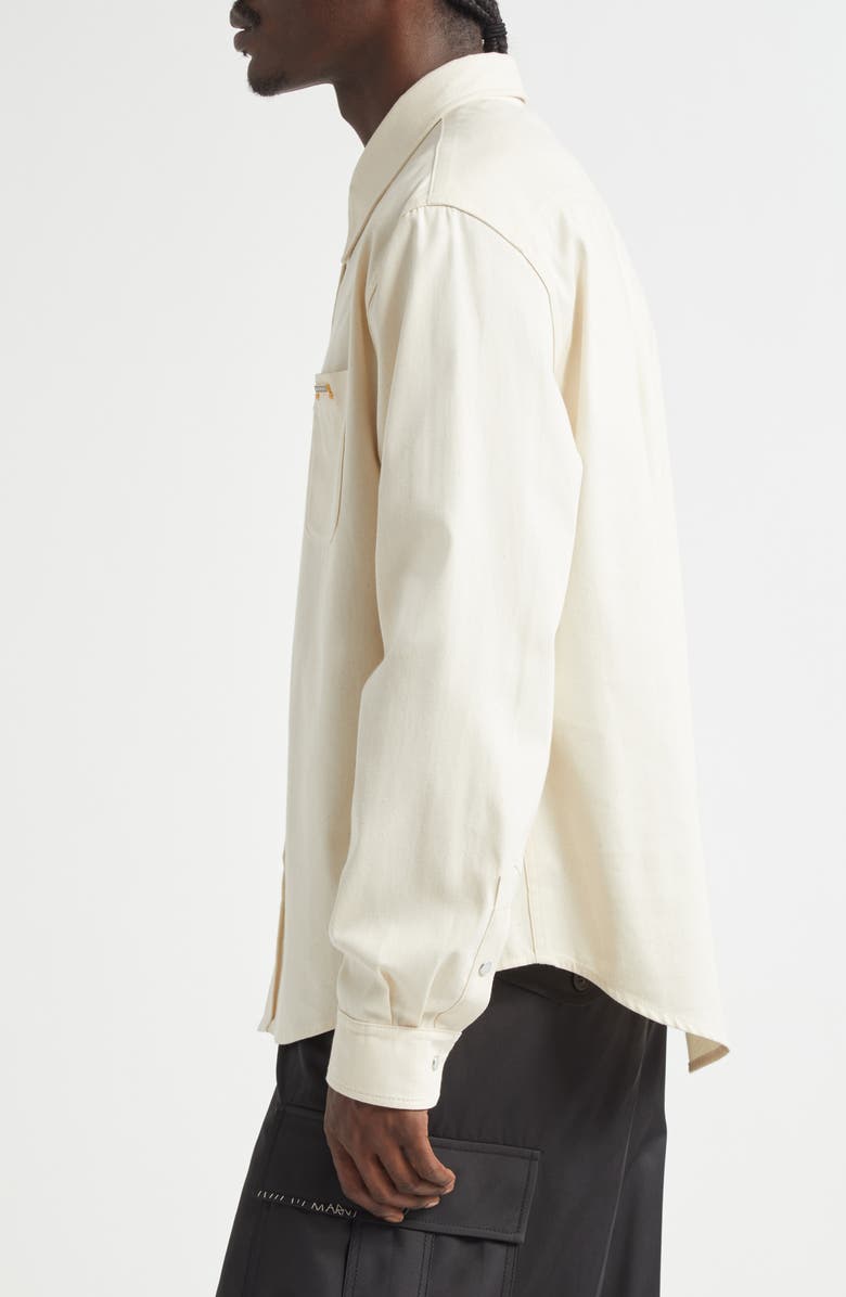 Marni Trunkaroo Plaque Embellished Denim Overshirt, Alternate, color, Bone